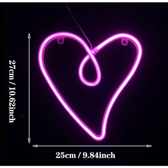 Love Heart Neon Signs, Wall Light for Bedroom, Battery/USB Operated Pink LED - Picture 3 of 4